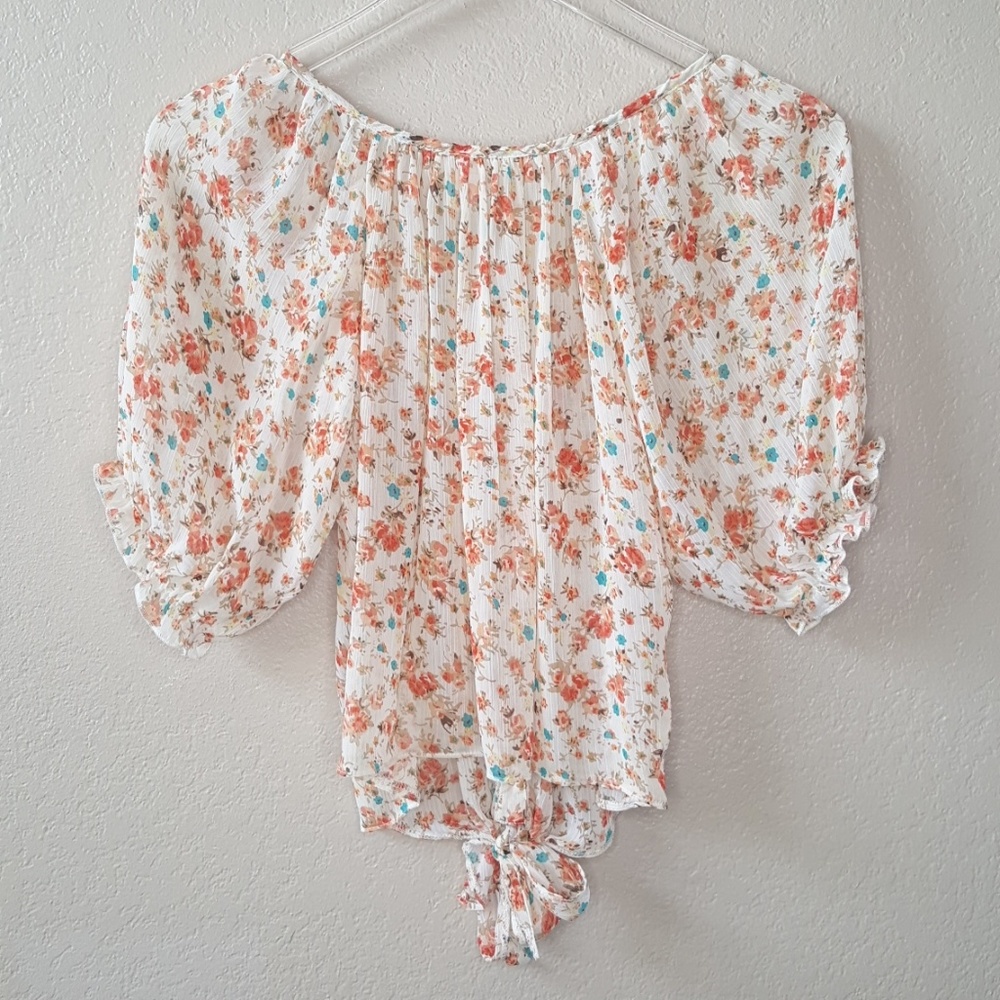 Poetry Boho Romantic Cream Floral Peasant Top Sz S - Picture 4 of 8
